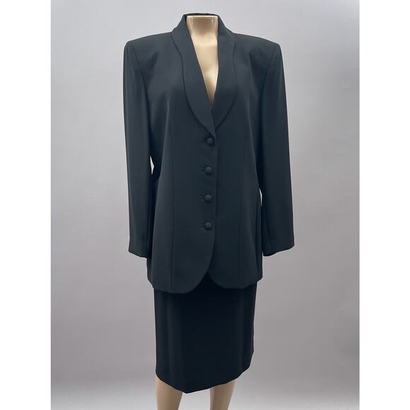 Le Suit Vtg Skirt Suit 2Pc Set Women 12 Black Blazer Pencil Career Tailored - Picture 1 of 12